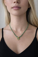 Nava Zahavi Yellow Gold Emerald Necklace Heart Pendant
