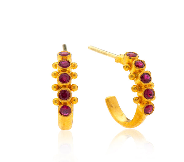 Nava Zahavi Yellow Gold Gypsy Zambian Ruby Earrings