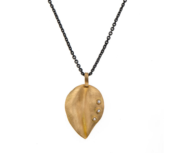 Nava Zahavi Yellow Gold and Diamond Leaf Necklace