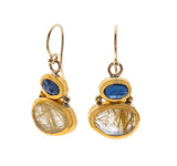 Nava Zahavi Yellow Gold Blue Sapphire Rutilated Quartz Earrings