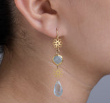 Nava Zahavi Yellow Gold Aquamarine Earrings with 18K Gold Flowers