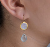 Nava Zahavi Yellow Gold Moonstone Earrings with Aquamarine Drop