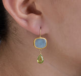 Nava Zahavi Yellow Gold Aquamarine Earrings and Peridot Drop