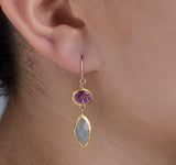 Nava Zahavi Yellow Gold Pink Quartz and Aquamarine Earrings