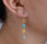 Nava Zahavi Yellow Gold Flower and Turquoise Earrings