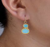 Nava Zahavi Yellow Gold Double Turquoise Earrings