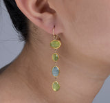 Nava Zahavi Yellow Gold Long Earrings of Peridots and Aquamarines