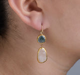 Nava Zahavi Yellow Gold Double Blue Topaz and Moonstone Earrings