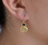 Nava Zahavi Yellow Gold Blue Sapphire Rutilated Quartz Earrings