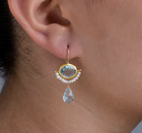 Nava Zahavi Yellow Gold Blue Topaz and Pearl Earrings