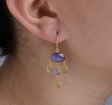 Nava Zahavi Yellow Gold Tanzanite Peridot Dangling Earrings