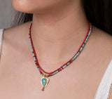 Nava Zahavi Yellow Gold Double Strand Turquoise and Coral Necklace