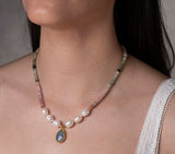 Nava Zahavi Yellow Gold Multi Tourmaline, Pearl and Aqua Necklace