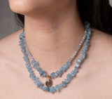 Nava Zahavi Yellow Gold Aquamarine and Labradorite Drop Necklace