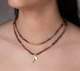 Nava Zahavi Yellow Gold Pink Sapphire Necklace with 14K Gold Tail Pendant