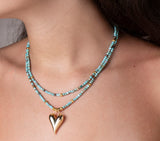 Nava Zahavi Double Strand Turquoise Necklace with Vermeil Heart Pendant