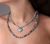 Nava Zahavi Labradorite & Aquamarine Necklace with Heart Pendant