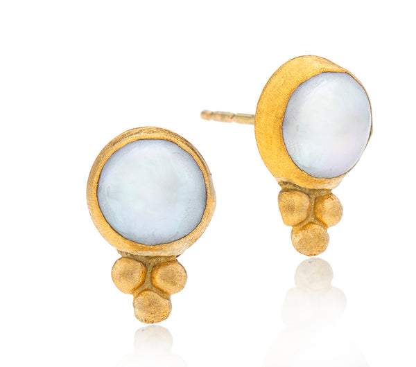 Nava Zahavi Yellow Gold Pearl Stud Earrings