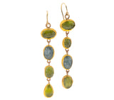 Nava Zahavi Yellow Gold Long Earrings of Peridots and Aquamarines