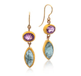 Nava Zahavi Yellow Gold Pink Quartz and Aquamarine Earrings