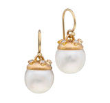 Nava Zahavi Yellow Gold Pearl and Diamonds Dome Earrings