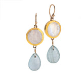 Nava Zahavi Yellow Gold Moonstone Earrings with Aquamarine Drop