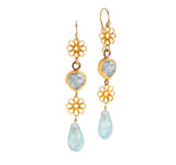 Nava Zahavi Yellow Gold Aquamarine Earrings with 18K Gold Flowers