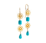 Nava Zahavi Yellow Gold Flower and Turquoise Earrings