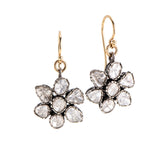 Nava Zahavi Large Yellow Gold and Silver Diamond Flower Earrings