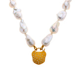 Nava Zahavi Yellow Gold Wild Pearl Diamonds Lock Necklace