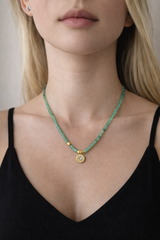Nava Zahavi Yellow Gold Emerald Necklace with 22K Gold Diamond Pendant