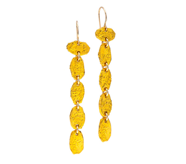 Nava Zahavi Yellow Gold Long Dangling Wrinkled Earrings