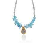 Nava Zahavi Yellow Gold Aquamarine and Labradorite Drop Necklace