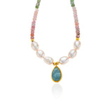 Nava Zahavi Yellow Gold Multi Tourmaline, Pearl and Aqua Necklace