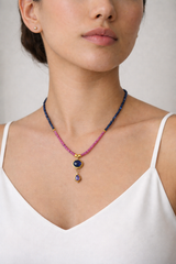 Nava Zahavi Yellow Gold Pink Sapphire and Tanzanite Necklace