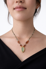 Nava Zahavi Yellow Gold Natural Turquoise Necklace with Orange Tourmaline Drops and Chrysoprase Pendant