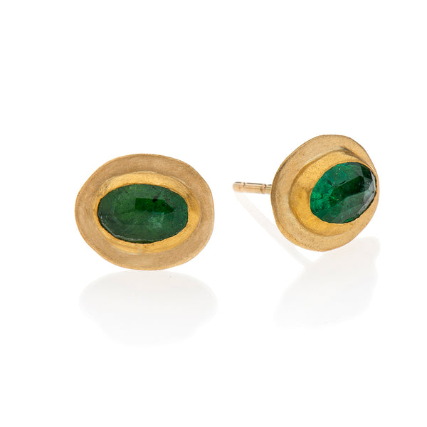 Nava Zahavi Yellow Gold Oval Emerald Stud Earrings