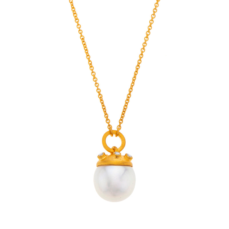 Nava Zahavi 18K Gold Pearl and Diamonds Dome Necklace