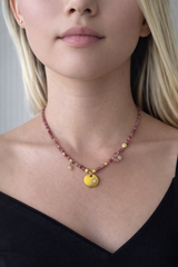 Nava Zahavi Yellow Gold Pink Sapphire Necklace with Diamond