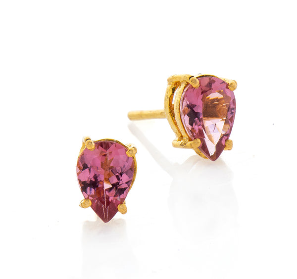 Nava Zahavi Yellow 18K Gold Pink Tourmaline Stud Earrings