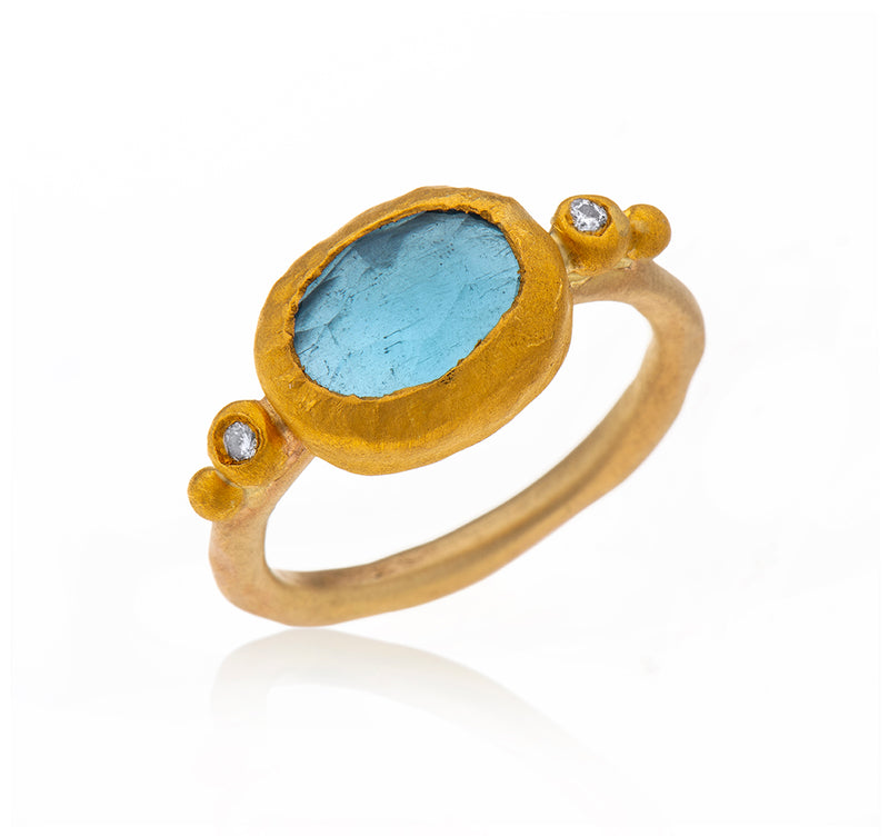 Nava Zahavi Yellow Gold Blue Topaz Diamond Ring