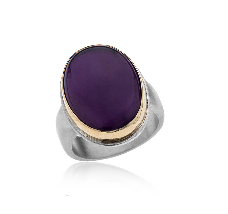 Nava Zahavi Yellow Gold Oval Amethyst Ring