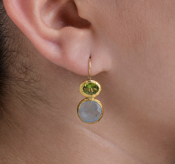 Nava Zahavi Yellow Gold Peridot and Aquamarine Earrings
