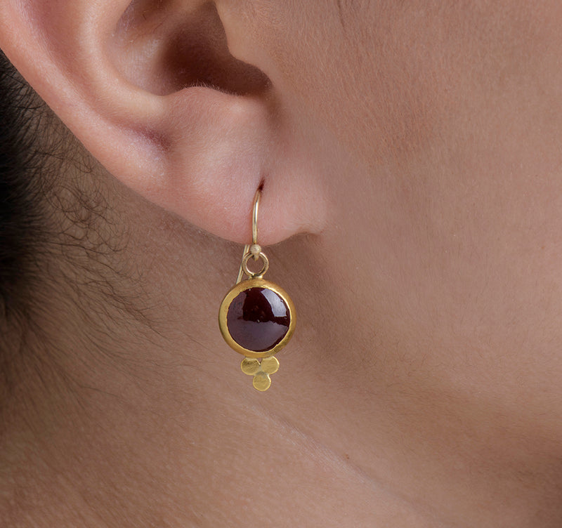 Nava Zahavi Yellow Gold Garnet Drop Earrings