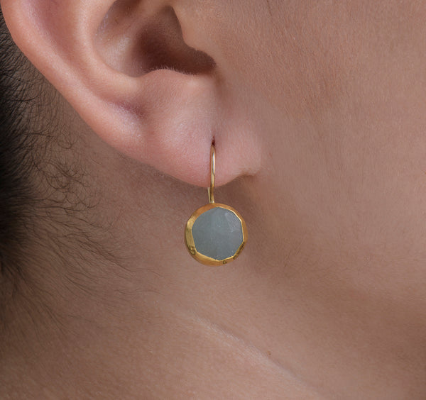 Nava Zahavi Yellow Gold Round Hand polished Aquamarine Earrings