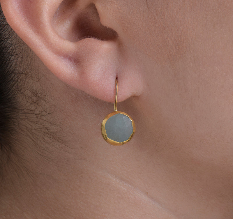 Nava Zahavi Yellow Gold Round Hand polished Aquamarine Earrings