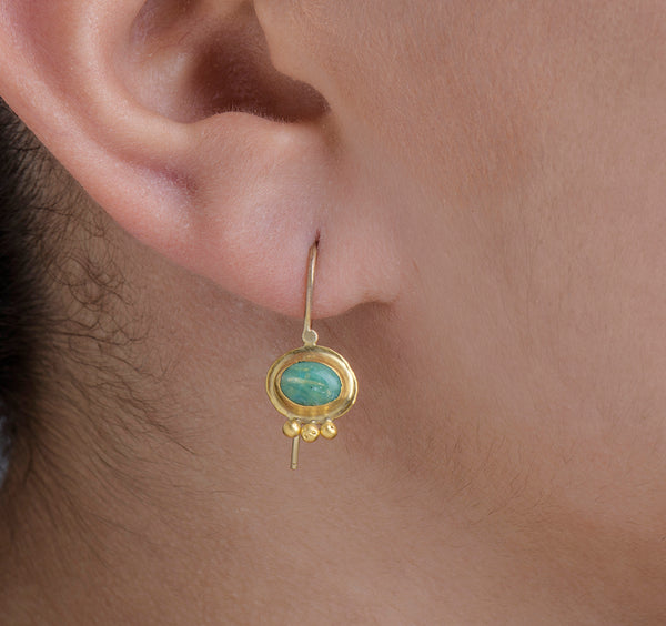 Nava Zahavi Yellow Gold Small Turquoise Frame Earrings