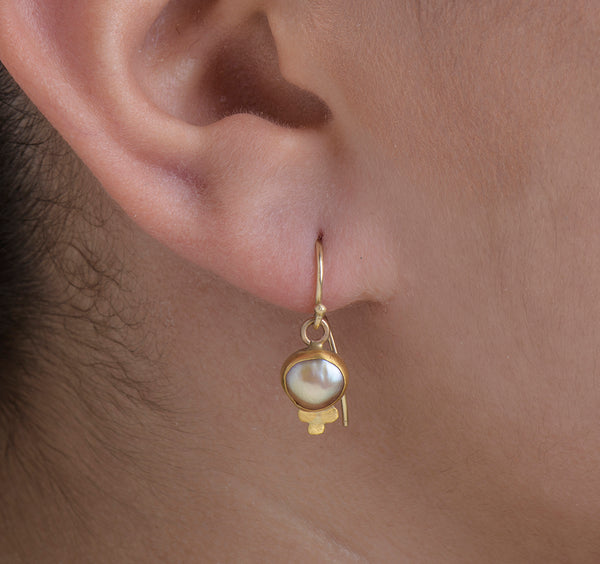 Nava Zahavi Yellow Gold  Delicate Pearl Earrings