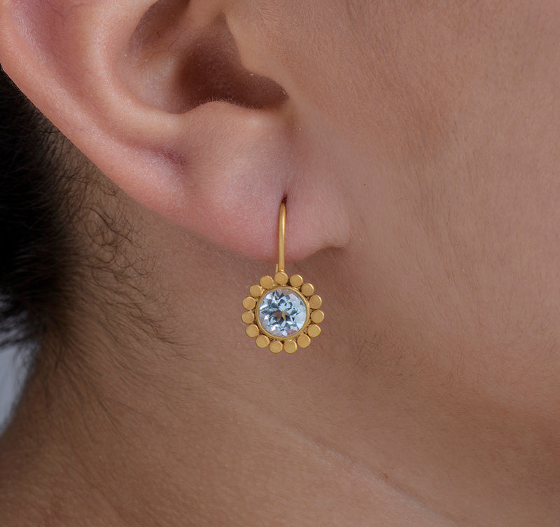 Nava Zahavi Yellow Gold Blue Topaz Flower Earrings