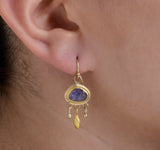 Nava Zahavi Yellow Gold Oval Tanzanite Drop Earrings